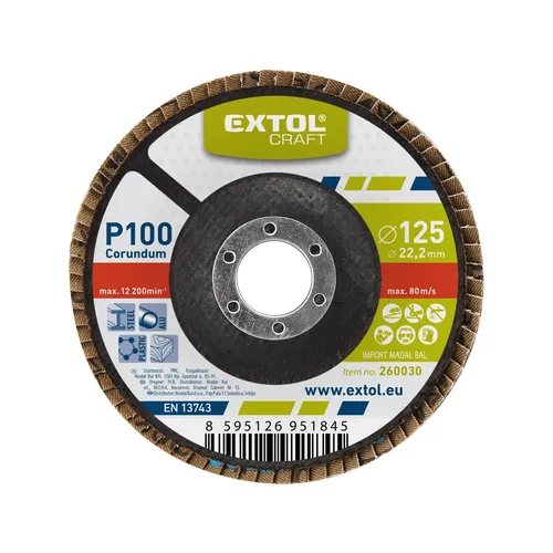 Zrušeno! nahrazeno výrobkem 8803475 kotouč lamelový šikmý korundový, p100, o 125mm EXTOL CRAFT 260030