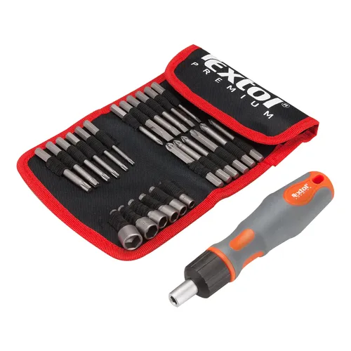 Kosmetiké pošk. šroubovák ráčnový s hroty, sada 25ks, (-) 3-4-5-6-7x65mm, ph 0-1-2-3x65mm, pz 1-2-3x65mm, t 10-15-20-25-27-30x65mm, crv,  EXTOL PREMIUM 8819102-R1