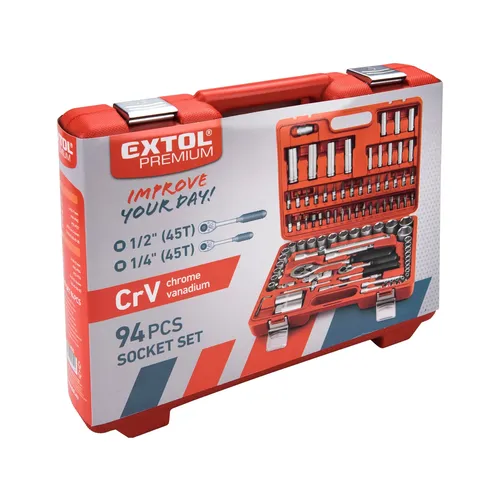 Zrušeno! nahrazeno výrobkem 8818337, hlavice nástrčné, sada 94ks, 1/4", 1/2", crv EXTOL PREMIUM 6525