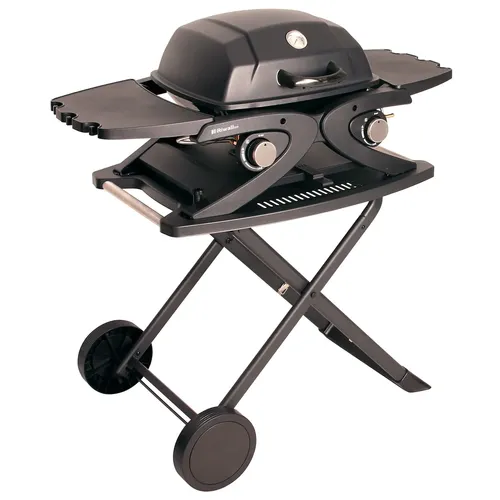 Riwall PRO RGG 20 Compact SET přenosný plynový gril 4,2 kW se dvěma hořáky a pojízdným skládacím stolkem