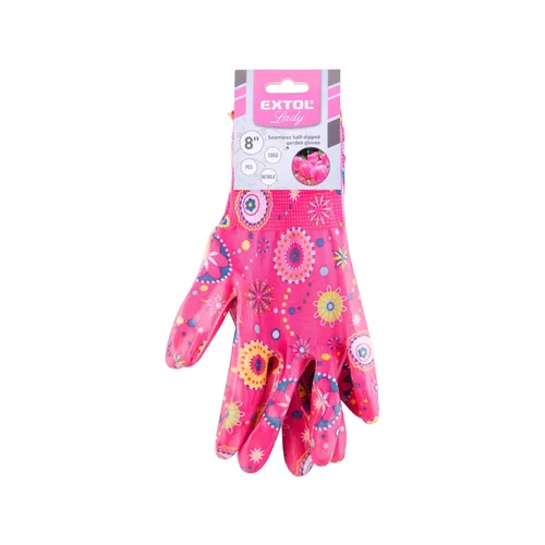 Rukavice zahradní polyesterové, polomáčené v nitrilu, velikost 8" EXTOL LADY 8856674