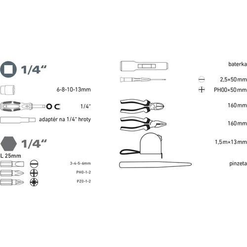 Sada nářadí 24ks, 1/4" EXTOL LADY 6595