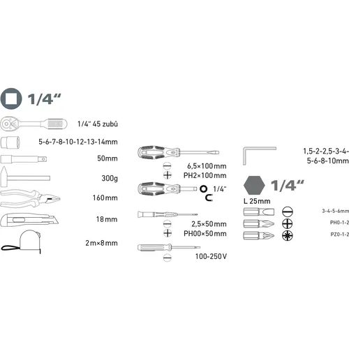 Sada nářadí 39ks, 1/4" EXTOL LADY 6596