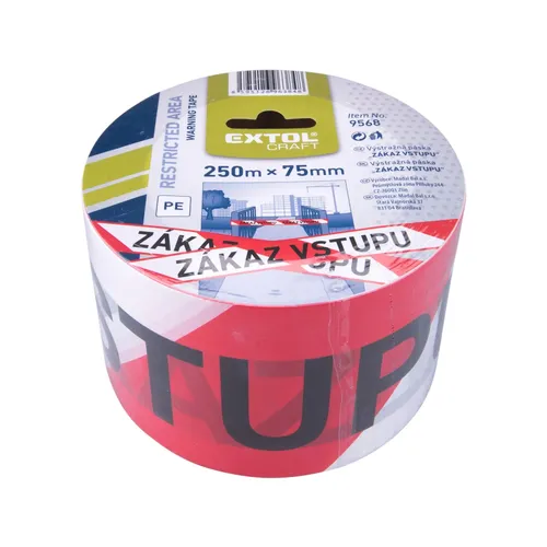 Páska výstražná červeno-bílá, 75mm x 250m, pe, s nápisem zákaz vstupu po celé délce pásky EXTOL CRAFT 9568