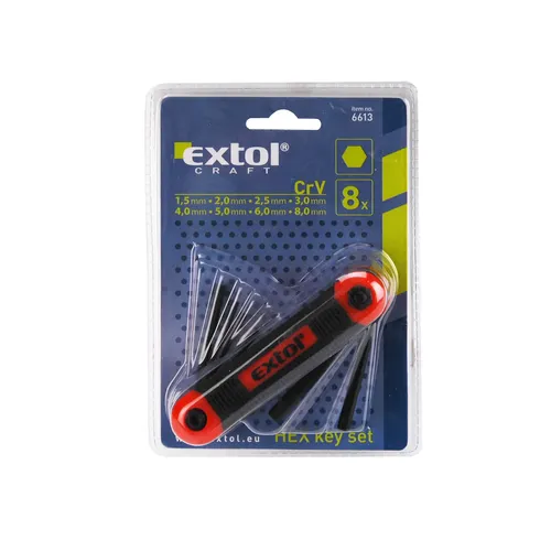 Zrušeno! nahrazeno výrobkem 66006, imbus klíče, sada 8ks, c.v., hex 1.5-2-2.5-3-4-5-6-8mm, crv EXTOL CRAFT 6613