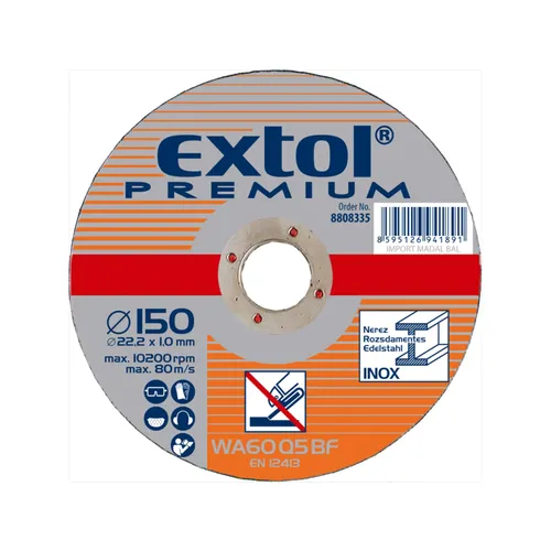 Zrušeno! nahrazeno výrobkem 8808100, kotouč řezný na ocel/nerez, 115x1,0x22,2mm EXTOL PREMIUM 8808330