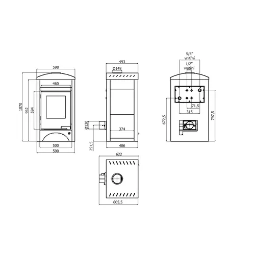 HS Flamingo BARMA 11/5 Bělený Dub teplovodní krbová kamna s 5 kW výměníkem