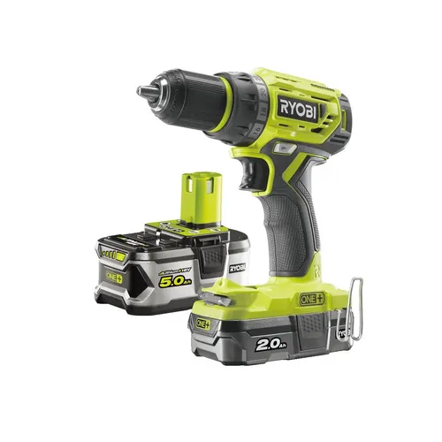 RYOBI R18DD7-252S aku bezuhlíkový 18 V šroubovák/vrtačka + 1x 2Ah + 1x 5Ah baterie + nabíječka ONE+