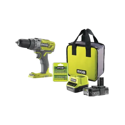 RYOBI R18PD3-120SA17 aku 18V příklepová vrtačka + 1x 2Ah baterie + nabíječka + taška + sada bitů ONE+