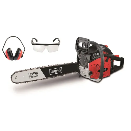 Scheppach BKS 5300 S řetězová pila s benzinovým motorem 53 ccm + sluchátka + ochranné brýle